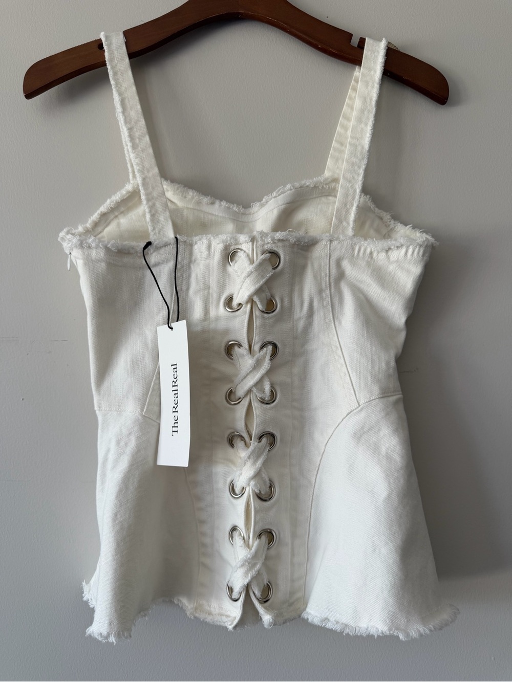 Intermix White Denim Corset Top Women’s Size P Made in USA the Real Real Tag